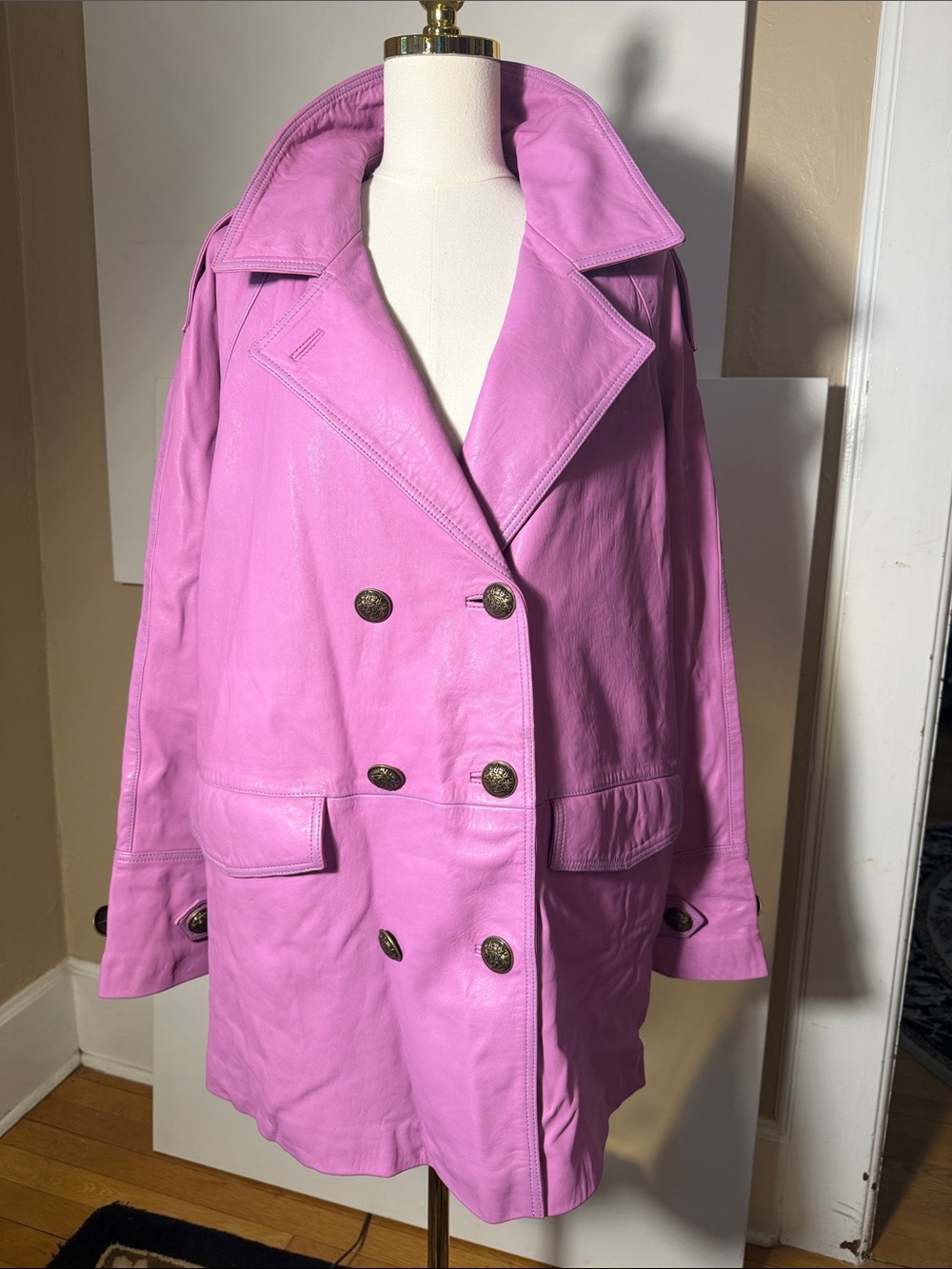 Free People We The Free Top Notch Leather Pea Coat large w slight defect - Picture 2 of 12